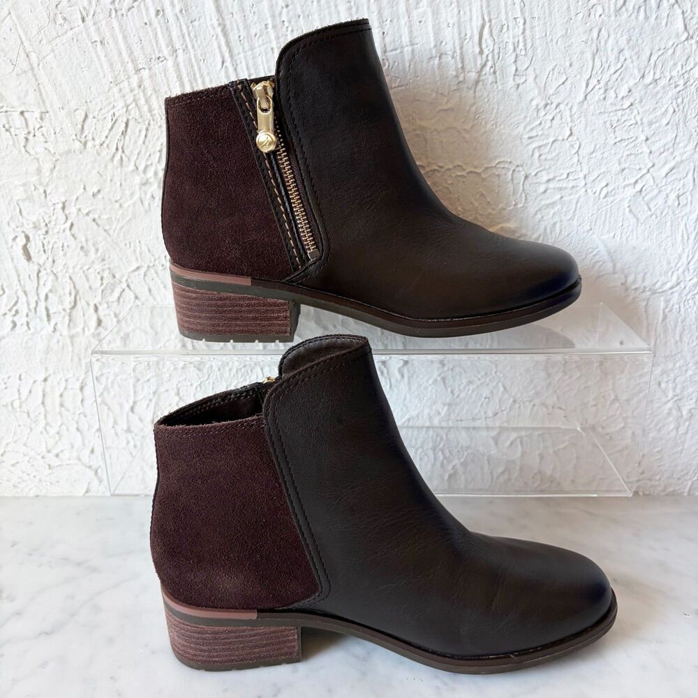 Sperry Seaport Storm Ankle Boots Women’s 7.5 W Dark Brown Leather Suede Side Zip